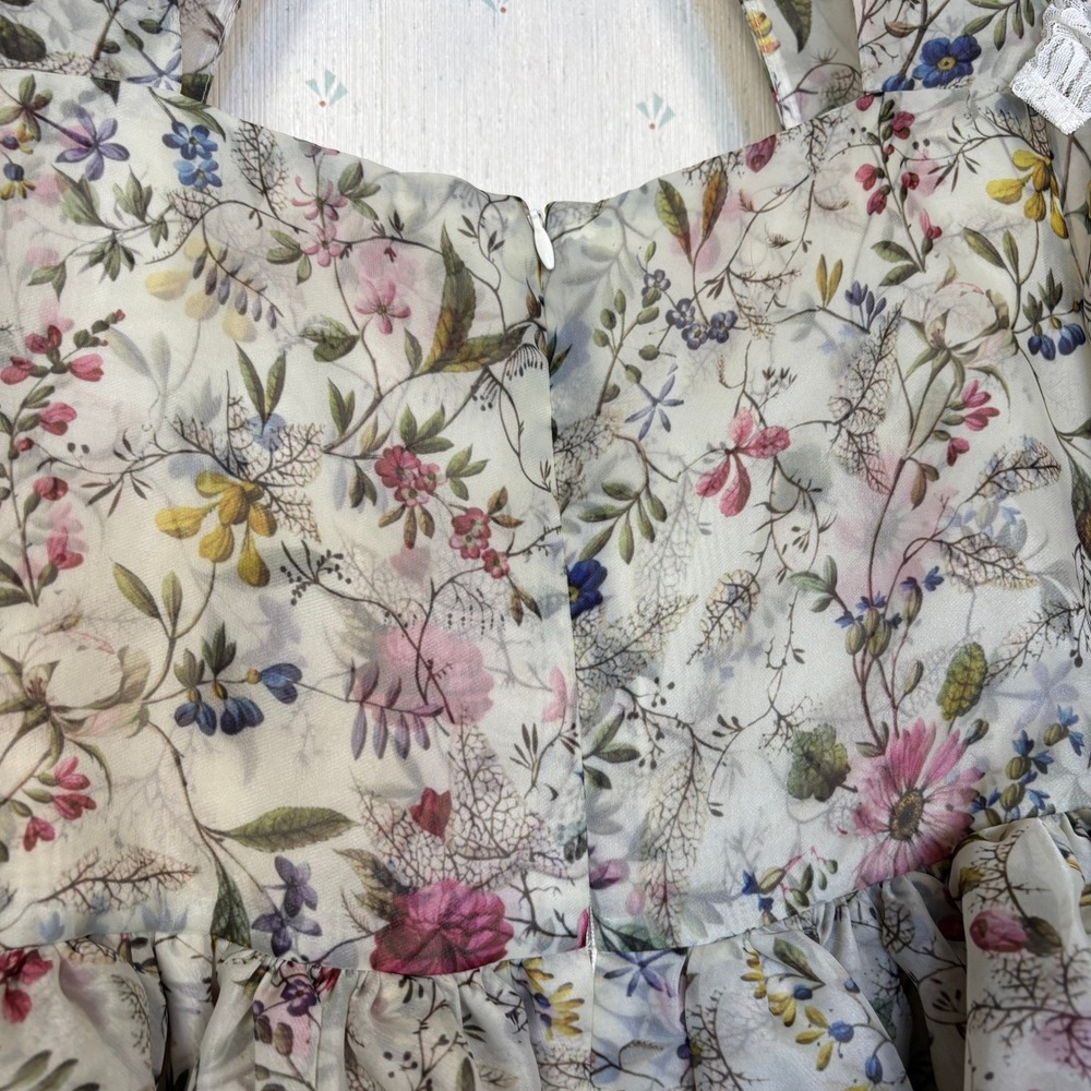 Selkie Ruffle Neck Cutout Dress Medium Floral Cottagecore Fairy Whimsical Doll - Picture 12 of 16